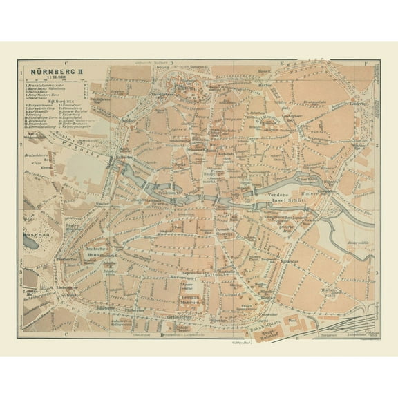 Historic Map - Nuremberg Germany - Baedeker 1914 - 29.09 x 23 - Vintage Wall Art