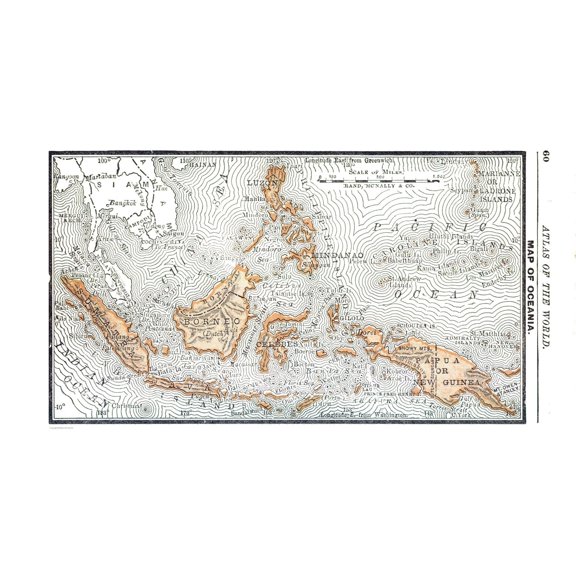 Historic Map - Oceania - Alden 1886 - Vintage Wall Art