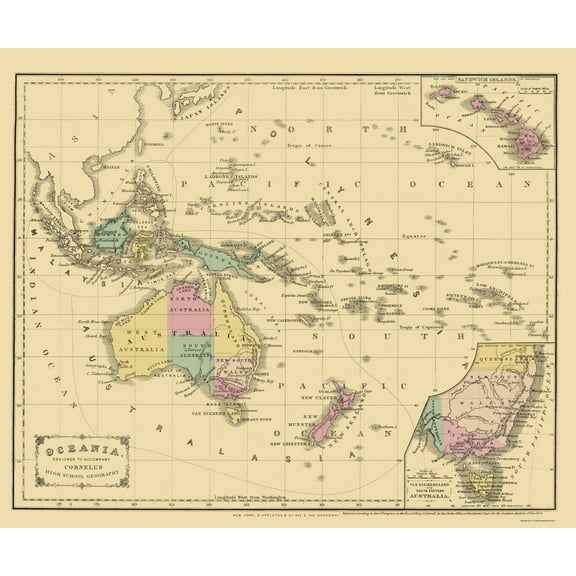 Historic Map - Oceania - Appleton 1856 - Vintage Wall Art
