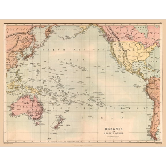 Historic Map - Oceania - Black 1867 - Vintage Wall Art