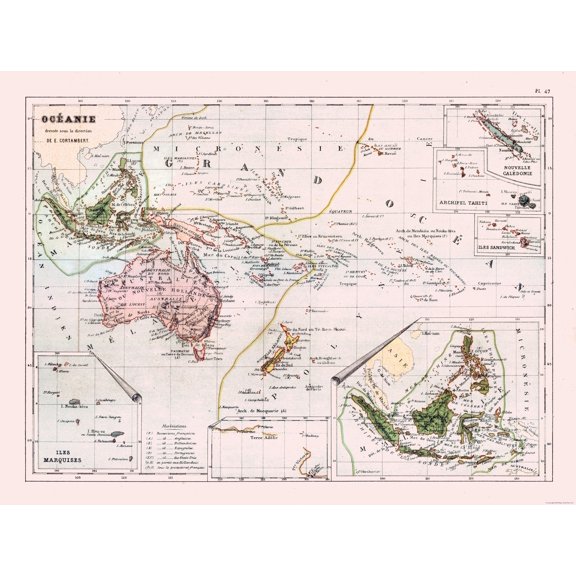 Historic Map - Oceania - Cortambert 1880 - Vintage Wall Art