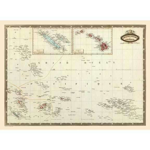 Historic Map - Oceania - Garnier 1860 - Vintage Wall Art