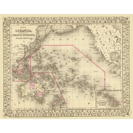 Historic Map - Oceania Island Groups - Mitchell 1879 - Vintage Wall Art price history and forecast - MAPS OF THE PAST