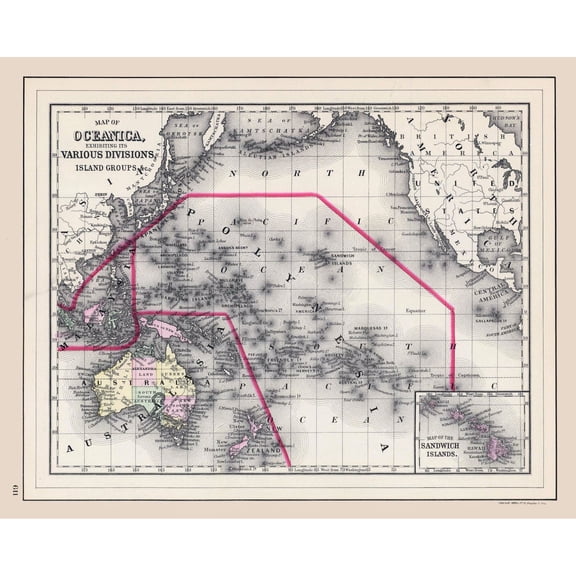 Historic Map - Oceania Islands - Bradley 1887 - 28.71 x 23 - Vintage Wall Art