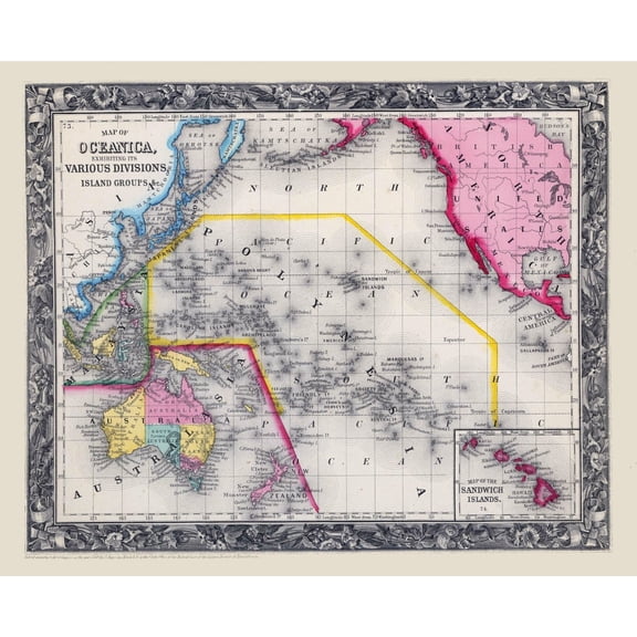 Historic Map - Oceania Islands - Mitchell 1860 - 28.44 x 23 - Vintage Wall Art