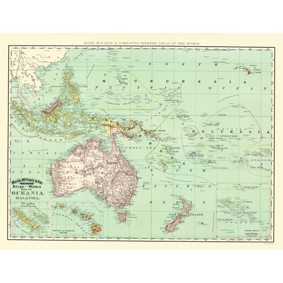 Historic Map - Oceania Malaysia - Rand McNally 1892 - 23 x 29.98 - Vintage Wall Art