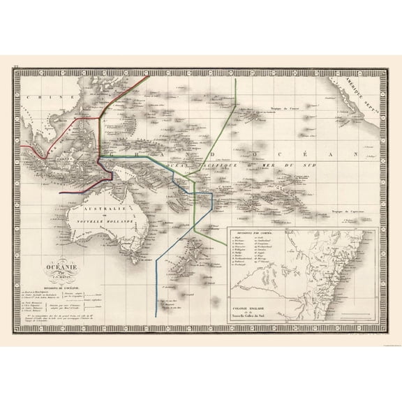 Historic Map - Oceania - Monin 1839 - Vintage Wall Art