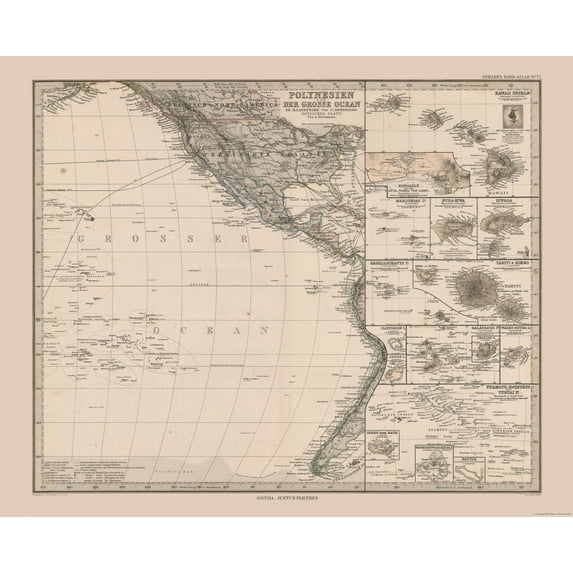 Historic Map - Oceania Polynesia East Pacific - Stieler 1885 - 28.54 x 23 - Vintage Wall Art