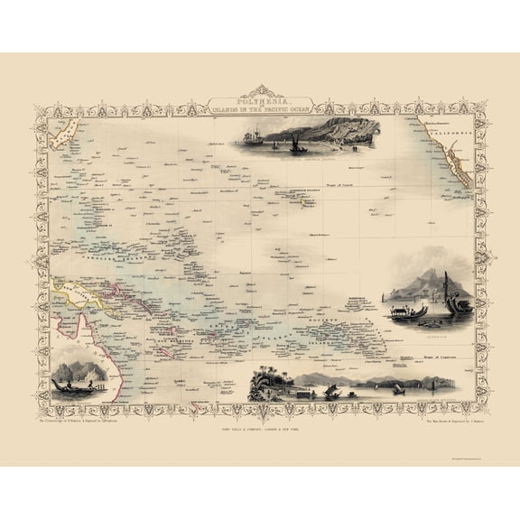 Historic Map - Oceania Polynesia - Tallis 1851 - 23 x 28.83 - Vintage Wall Art