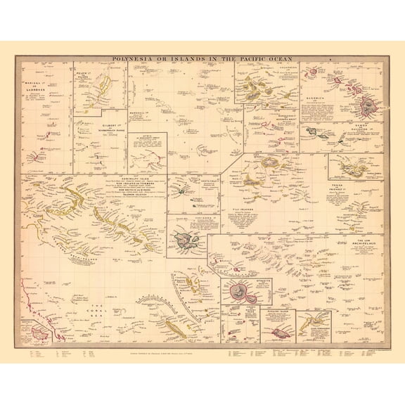 Historic Map - Oceania Polynesian Islands - Chapman 1840 - 23 x 28.82 - Vintage Wall Art