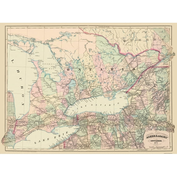 Historic Map - Ontario Canada - Asher 1874 - 31 x 23 - Vintage Wall Art
