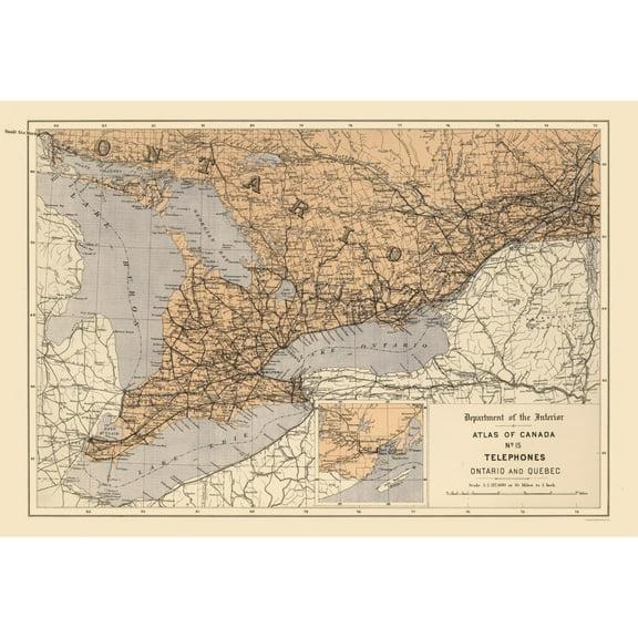 Historic Map - Ontario Quebec Canada Telephone - White 1906 - 33.66 x 23 - Vintage Wall Art