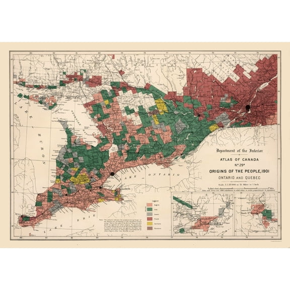 Historic Map - Ontario Quebec Canada - White 1906 - 32.38 x 23 - Vintage Wall Art