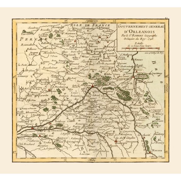Historic Map - Orleans Province France - Robert 1748 - 25.00 x 23 - Vintage Wall Art