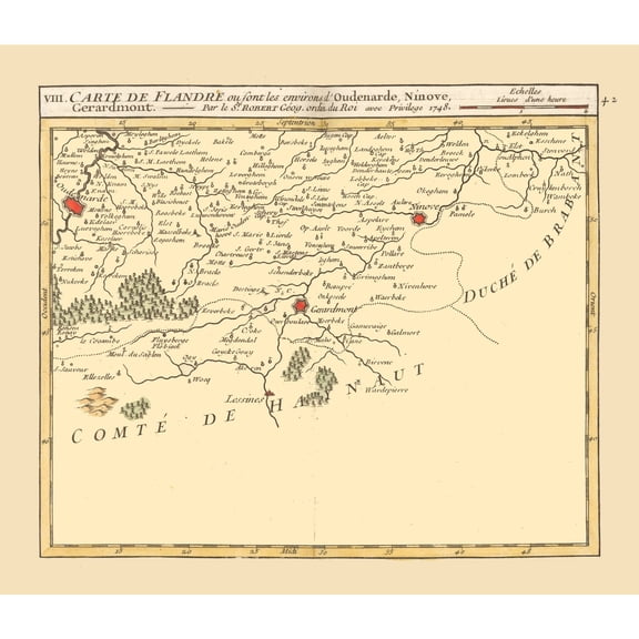 Historic Map - Oudenaarde Belgium - Robert 1748 - Vintage Wall Art