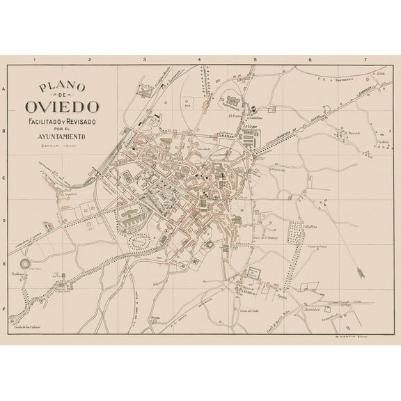 Historic Map - Oviedo Spain - Martin 1911 - 31.71 x 23 - Vintage Wall Art