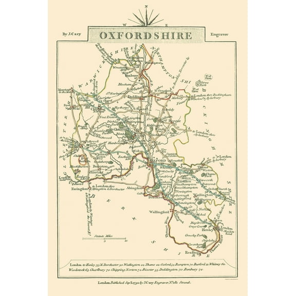 Historic Map - Oxfordshire County England - Cary 1792 - 23 x 34.00 - Vintage Wall Art