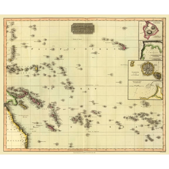 Historic Map - Pacific Ocean Islands - Thomson 1817 - 27.75 x 23 - Vintage Wall Art