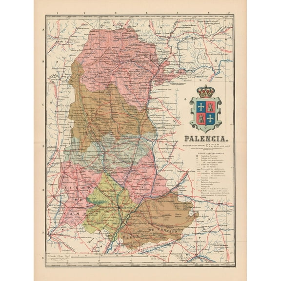 Historic Map - Palencia Spain - Martin 1911 - 23 x 30.28 - Vintage Wall Art