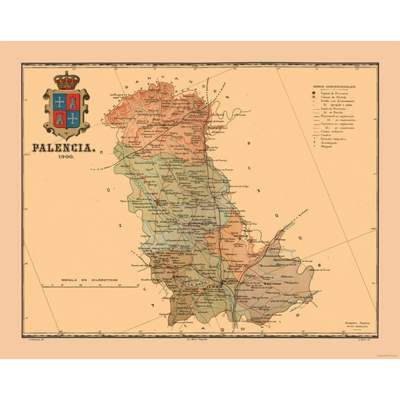 Historic Map - Palencia Spain - Martine 1904 - 28.92 x 23 - Vintage Wall Art