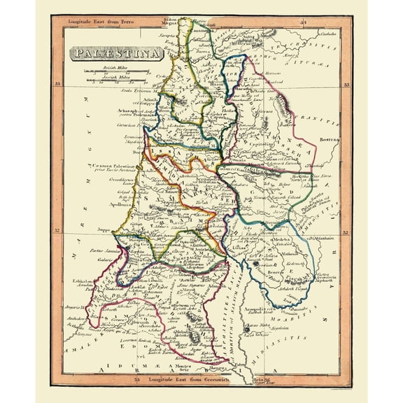 Historic Map - Palestine Israel - Fenner 1830 - Vintage Wall Art