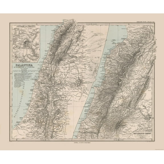 Historic Map - Palestine Israel Lebanon - Stieler 1885 - 28.54 x 23 - Vintage Wall Art