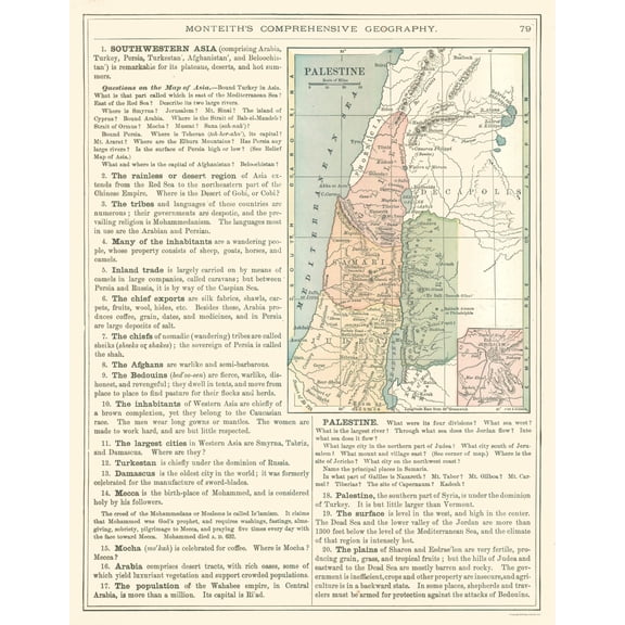 Historic Map - Palestine Israel - Monteith 1882 - Vintage Wall Art
