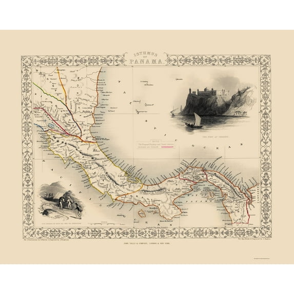 Historic Map - Panama Isthmus - Tallis 1851 - 23 x 28.83 - Vintage Wall Art
