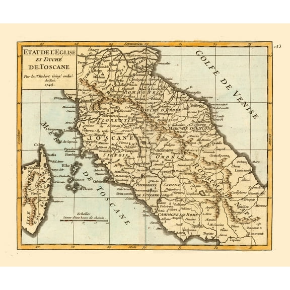 Historic Map - Papal States Tuscany Italy - Robert 1748 - 27.42 x 23 - Vintage Wall Art