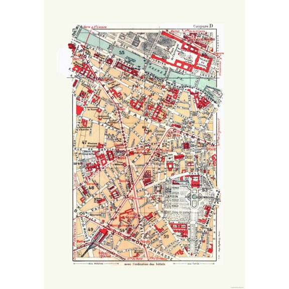 Historic Map - Paris France Central - Blue Guides 1921 - Vintage Wall Art