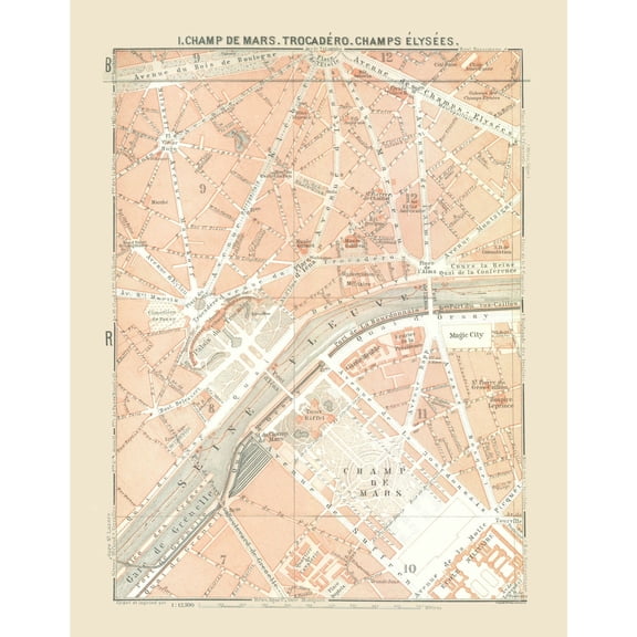Historic Map - Paris France Champ de Mars Trocadero - Baedeker 1911