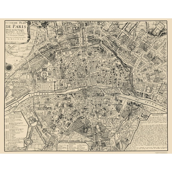 Historic Map - Paris France - De Fer 1705 - Vintage Wall Art