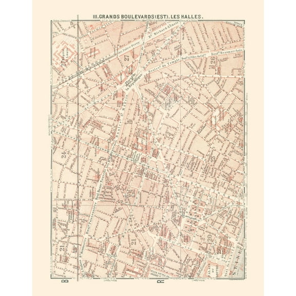 Historic Map - Paris France Les Halles - Baedeker 1911 - 23 x 29.39 - Vintage Wall Art
