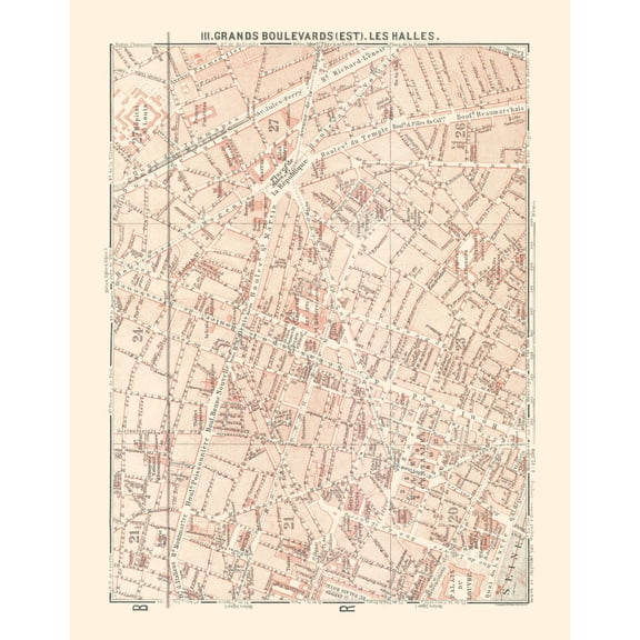 Historic Map - Paris France Les Halles - Baedeker 1911 - Vintage Wall Art