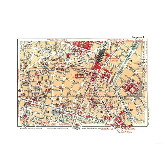 Historic Map - Paris France Northeastern - Blue Guides 1921 - 30.92 x 23 - Vintage Wall Art