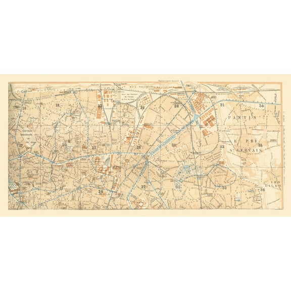 Historic Map - Paris France Pantin - Baedeker 1911 - 47.01 x 23 - Vintage Wall Art