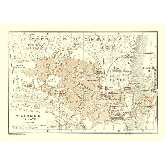 Historic Map - Paris France Saint Germain en Laye - Baedeker 1911 - WallArt