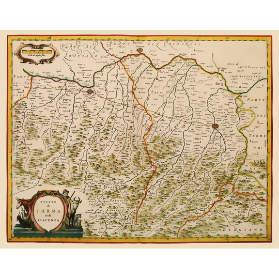 Historic Map - Parma Piacenza Provinces Italy - Blaeu 1640 - Vintage Wall Art