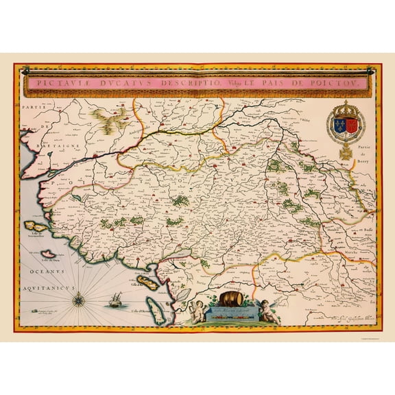 Historic Map - Pays de la Loire France - Blaeu 1635 - 23 x 31.36 - Vintage Wall Art