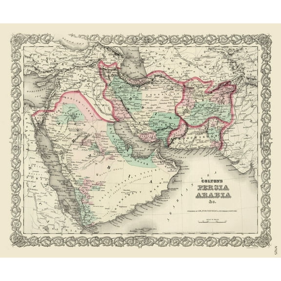 Historic Map - Persia Arabia - Colton 1855 - 27.59 x 23 - Vintage Wall Art