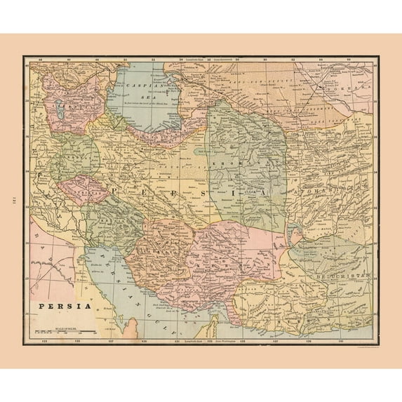 Historic Map - Persia - Cram 1888 - Vintage Wall Art