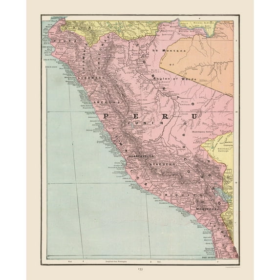 Historic Map - Peru - Cram 1892 - 23 x 28.32 - Vintage Wall Art