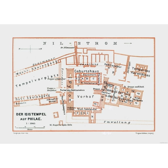 Historic Map - Philae Temple Egypt - Baedeker 1913 - Vintage Wall Art