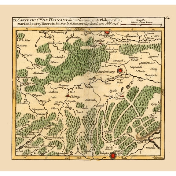 Historic Map - Philippeville Belgium - Robert 1748 - Vintage Wall Art