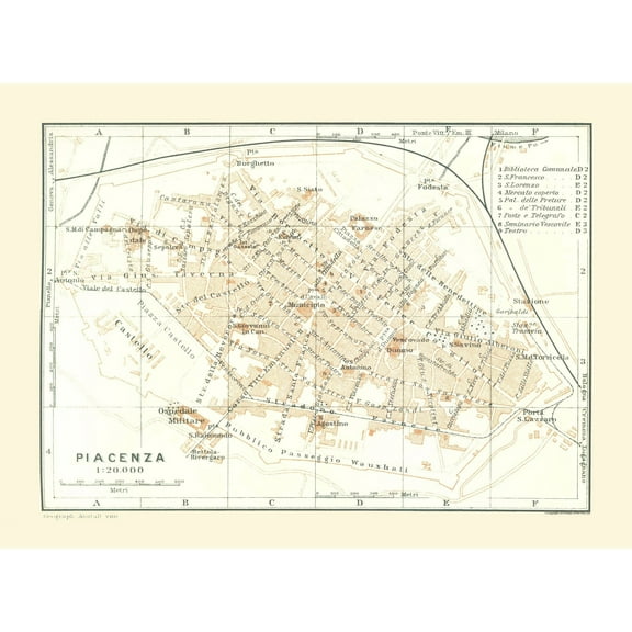 Historic Map - Piacenza Italy - Bertarelli 1914 - 31.30 x 23 - Vintage Wall Art
