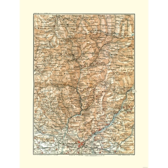 Historic Map - Piazza Region Italy - Bertarelli 1914 - 23 x 30.03 - Vintage Wall Art