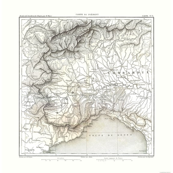 Historic Map - Piedmont Region Italy - Thiers 1866 - Vintage Wall Art