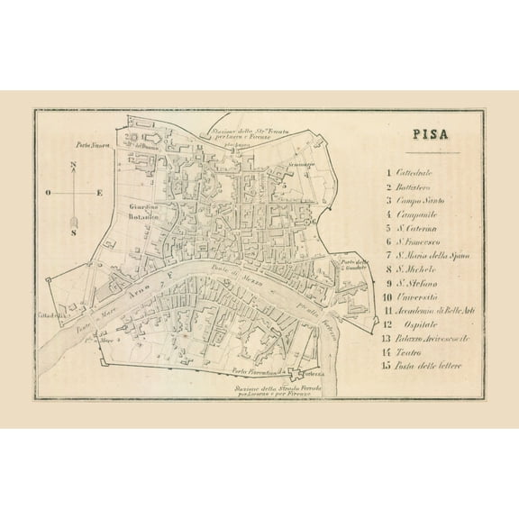 Historic Map - Pisa Italy - Castro 1870 - 35.28 x 23 - Vintage Wall Art