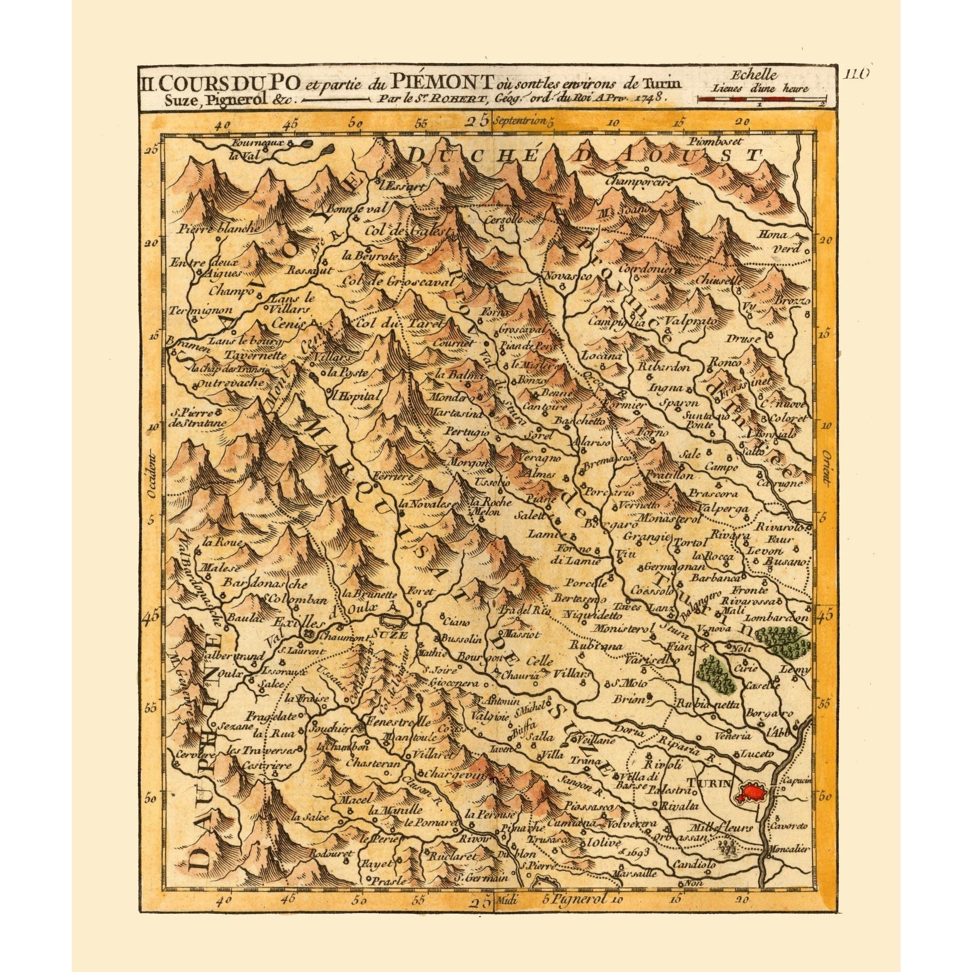 Historic Map - Po River Piedmont Italy - Robert 1748 - 23 x 26.99 ...