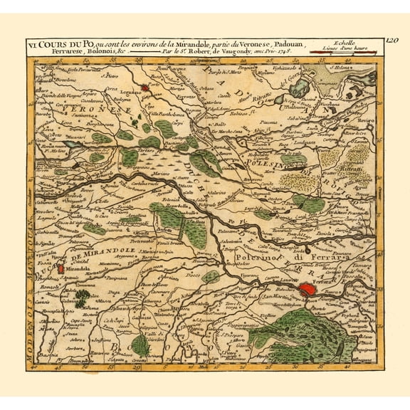 Historic Map - Po River Verona Padua Provinces Italy - Robert 1748 - 24.59 x 23 - Vintage Wall Art